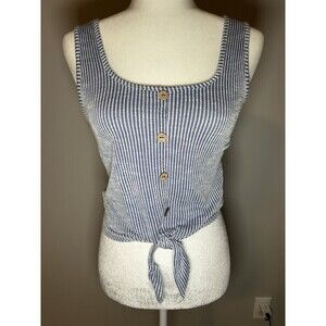 Caution to the Wind Stripe Crop Top Twist Bottom Blue/White Size Small